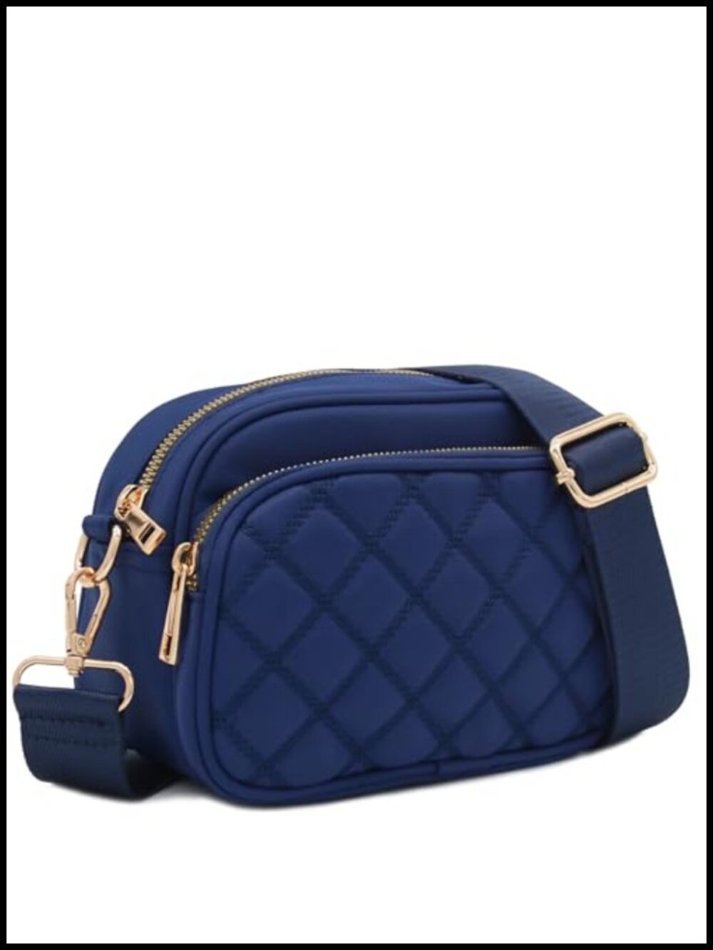Quilted Nylon Crossbody Bag Wide Strap Adjustable Shoulder